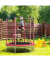 55" Trampoline for Kids, Children Trampoline w/Safety Enclosure Net & Spring Pad & Bulit-in Zipper Sturdy Steel Frame, Mini Outdoor Indoor Trampoline