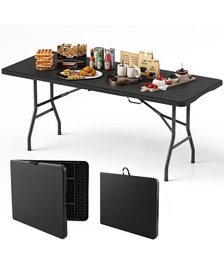 6 ft Portable Folding Table 350 Lbs Fold-in-Half Table with Hdpe Tabletop