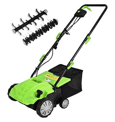 13 Inch 12 Amp Electric Scarifier with Collection Bag and Removable Blades