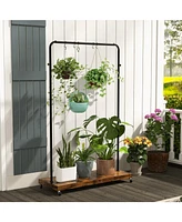 Rolling Garment Rack with Hanging Hooks and Bottom Storage Shelf
