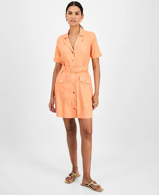 I.n.c. International Concepts Women's Linen-Blend Belted Mini Dress, Exclusively at Macy's