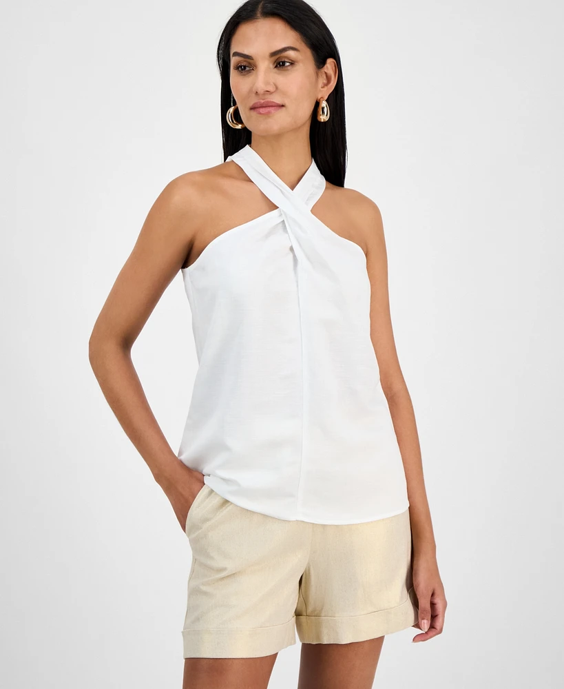 I.n.c. International Concepts Women's Linen-Blend Halter Top, Exclusively at Macy's