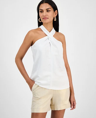 I.n.c. International Concepts Women's Linen-Blend Halter Top, Exclusively at Macy's