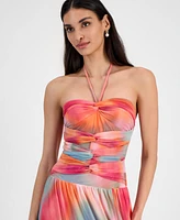 Bar Iii Women's Printed Halter Bandeau Maxi Dress, Exclusively at Macy's