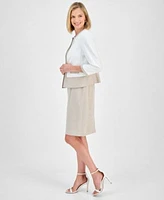 Kasper Womens Colorblocked Open Front Jacket Sheath Dress