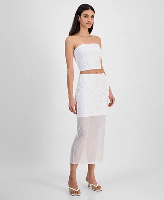 Bar Iii Women's Rhinestone Mesh Tube Skirt, Exclusively at Macy's