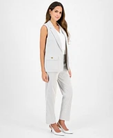 Kasper Womens Pinstriped Vest V Neck Top Pinstriped Pants
