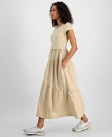 Boss Orange Women's Cotton Mixed Media Tiered Fit & Flare Dress