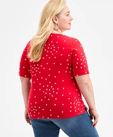 Style & Co Plus Striped Elbow-Sleeve Knit Top, Exclusively at Macy's