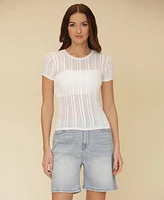 Avec Les Filles Women's Short-Sleeve Drop-Stitch Knit Top
