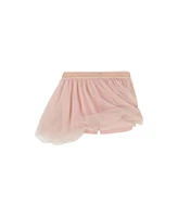 Kids Headquarters Toddler and Little Girls 2-Piece Ruffle Sleeve Striped Rainbow Top Gold Speckle Tulle Skort Set