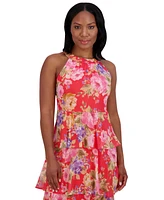 Jessica Howard Petite Floral-Print Tiered Halter Gown