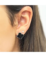 The Lovery Large Onyx Clover Stud Earrings 14K White Gold