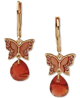 lonna & lilly Gold-Tone Mixed Stone Butterfly Drop Earrings