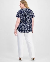 Ak Anne Klein Plus Size Flutter Sleeve Top Crepe Pull On Pants