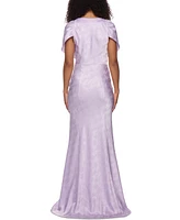 Alex & Sophia Juniors' Cowlneck Satin Jacquard Gown