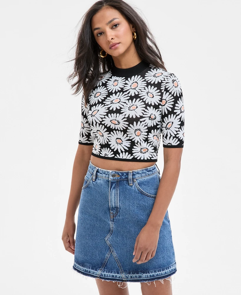 Hugo Women's Floral Mock-Neck Knit Crop Top
