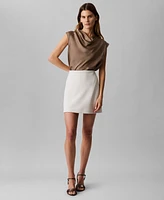 Calvin Klein Women's Cap-Sleeve Satin Cowlneck Blouse