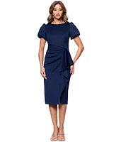 Xscape Petite Short-Sleeve Boat-Neck Scuba Draped Dress