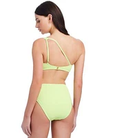 Sanctuary Womens Stay Connected One Shoulder Bikini Top High Leg High Rise Bikini Bottoms