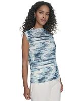 Calvin Klein Women's Printed Mesh Sleeveless Blouse