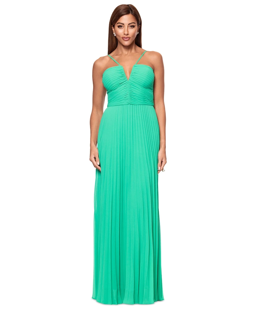 Xscape Petite Halter-Neck Sleeveless Chiffon Gown