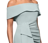 Xscape Petite Off-The-Shoulder-Sleeve Draped Gown