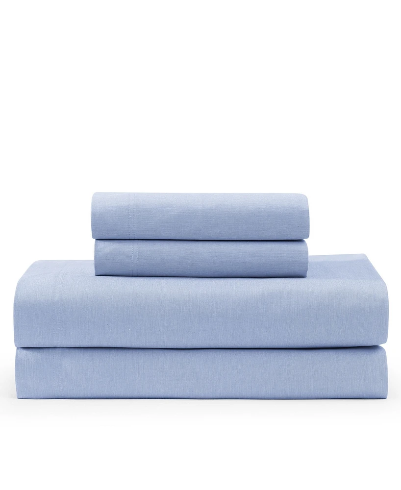 Tommy Hilfiger Solid 144-Thread Count Cotton Chambray Washed -Pc. Sheet Set