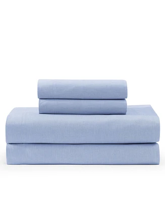 Tommy Hilfiger Solid 144-Thread Count Cotton Chambray Washed -Pc. Sheet Set