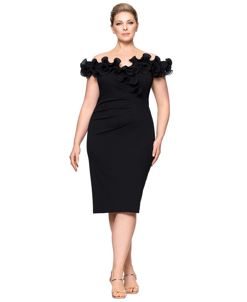 Xscape Plus Short-Sleeve Sweetheart-Neck Scuba-Crepe Bodycon Dress