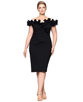Xscape Plus Short-Sleeve Sweetheart-Neck Scuba-Crepe Bodycon Dress