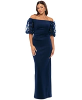 Xscape Petite Lace Off-The-Shoulder Sleeve Gown