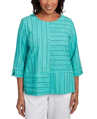 Alfred Dunner Petite Nantucket Spliced 3/4-Sleeve Top