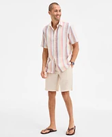 Club Room Men's Sunrise Short Sleeved Striped Button-Front Linen Shirt, Exclusively at Macy's