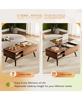 Wlive Wood Lift Top Coffee Table with Hidden Compartment and Adjustable Storage Shelf, Lift Tabletop Dining Table for Home Living Room, Office, Rustic