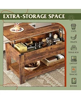 Wlive Modern Lift Top Coffee Table,Rustic Coffee Table with Storage Shelf and Hidden Compartment,Wood Lift Tabletop for Home Living Room,Rustic Brown.
