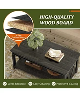 Wlive Farmhouse Coffee Table,Living Room Table with Storage,43 in Wood Center Table with V-Shaped Frame for Home Office,Apartment,Charcoal Black