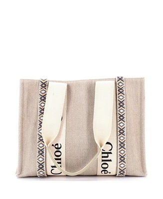 Pre-Owned Chloe Woody Tote Canvas with Leather