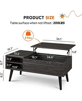 Wlive Wood Lift Top Coffee Table with Hidden Compartment and Adjustable Storage Shelf, Lift Tabletop Dining Table for Home Living Room, Office