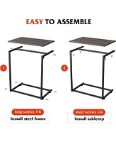 Wlive Side Table, Wide C Shaped End Table for Sofa Couch and Bed, Laptop Table, Work from Home, 26 Inch Tall, Gray and Black