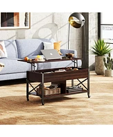 Wlive Lift Top Coffee Table for Living Room, Coffee Table with Storage, Hidden Compartment and Metal Frame, Central Table with 4 Casters for Reception