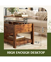 Wlive Coffee Table, 47" Lift Top Coffee Table with Hidden Compartment and 2 Storage Shelves for Living Room, Espresso