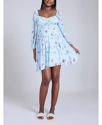 Motherhood Maternity Long Sleeve Front Tie Tiered Mini Dress