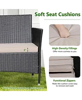 Gymax Piece Patio Rattan Conversation Set Outdoor Wicker Sofa Set w/ Coffee Table Cushions