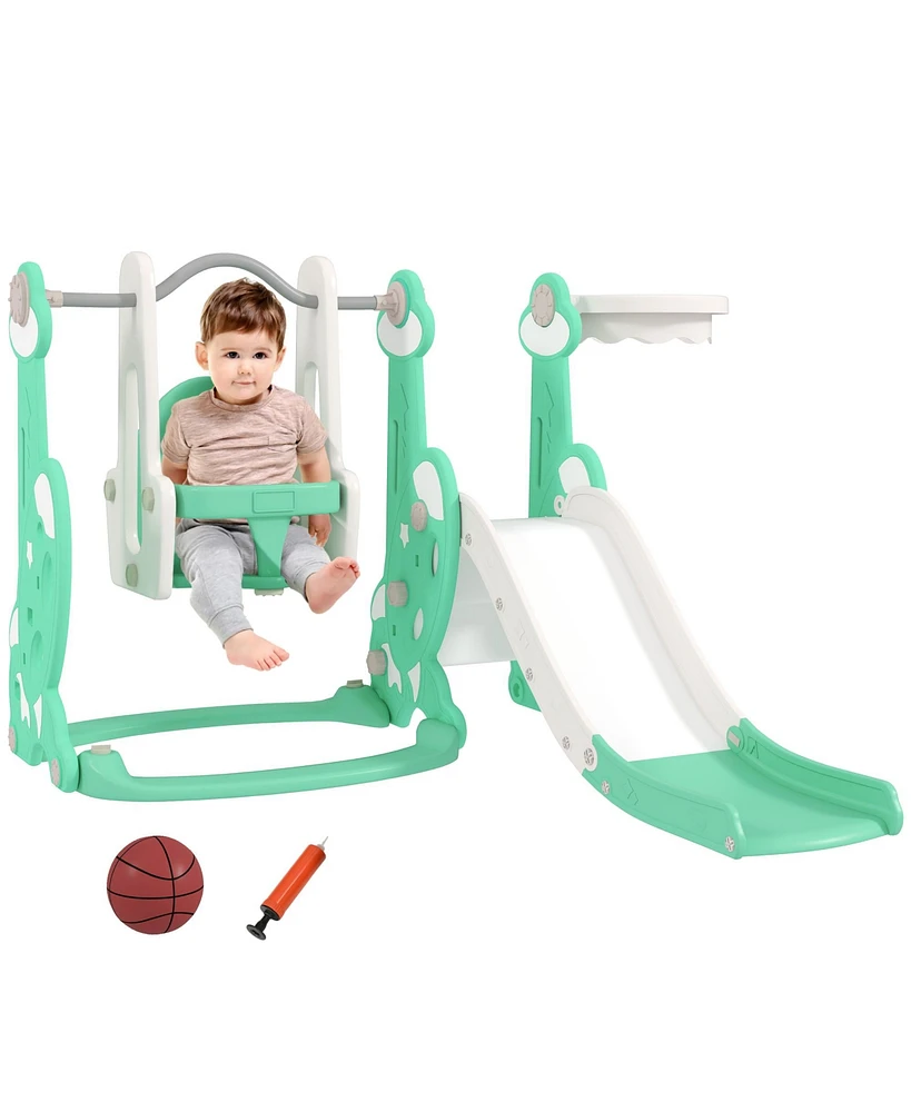 Qaba 4 1 Toddler Slide and Swing Set w/ Climber, Basketball Hoop,