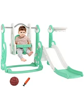 Qaba 4 1 Toddler Slide and Swing Set w/ Climber, Basketball Hoop,