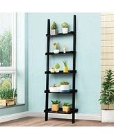 5-Tier Wall-leaning Ladder Shelf Display Rack for Plants and Books