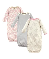 Touched by Nature Baby Girls Organic Cotton Long-Sleeve Gowns 3pk, Bird, 0-6 Months