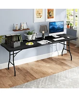 8 ft Portable Folding Table 350 Lbs Fold-in-Half Table with Hdpe Tabletop