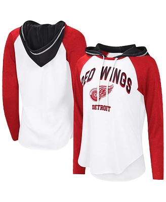 G-iii 4Her by Carl Banks Women's White Detroit Red Wings Vip Raglan Long Sleeve Hoodie T-Shirt